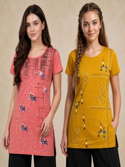 Vero Amore - Womens Printed Half Sleeve Round Neck Long T-Shirt (Pack of 2)