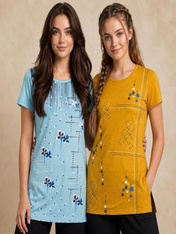 Vero Amore - Womens Printed Half Sleeve Round Neck Long T-Shirt (Pack of 2)
