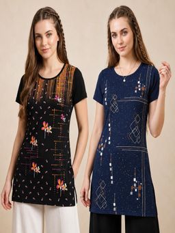 Vero Amore - Womens Printed Half Sleeve Round Neck Long T-Shirt (Pack of 2)