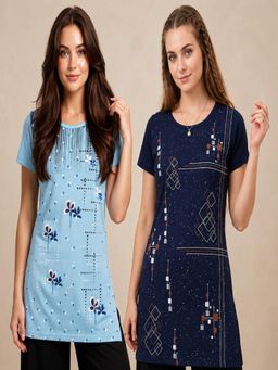 Vero Amore - Womens Printed Half Sleeve Round Neck Long T-Shirt (Pack of 2)