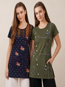 Vero Amore - Womens Printed Half Sleeve Round Neck Long T-Shirt (Pack of 2)