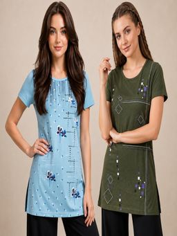 Vero Amore - Womens Printed Half Sleeve Round Neck Long T-Shirt (Pack of 2)