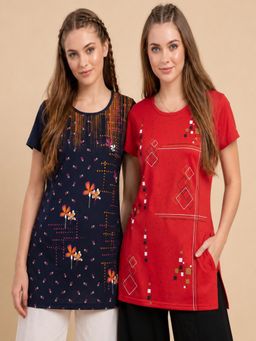 Vero Amore - Womens Printed Half Sleeve Round Neck Long T-Shirt (Pack of 2)