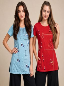 Vero Amore - Womens Printed Half Sleeve Round Neck Long T-Shirt (Pack of 2)