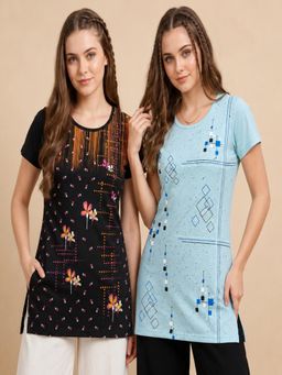 Vero Amore - Womens Printed Half Sleeve Round Neck Long T-Shirt (Pack of 2)