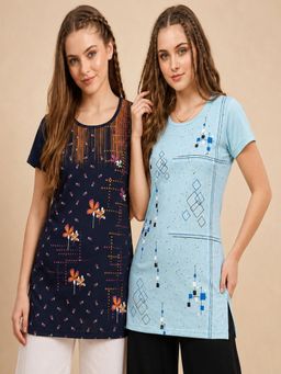 Vero Amore - Womens Printed Half Sleeve Round Neck Long T-Shirt (Pack of 2)