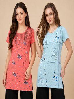 Vero Amore - Womens Printed Half Sleeve Round Neck Long T-Shirt (Pack of 2)