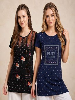Vero Amore - Womens Printed Half Sleeve Round Neck Long T-Shirt (Pack of 2)