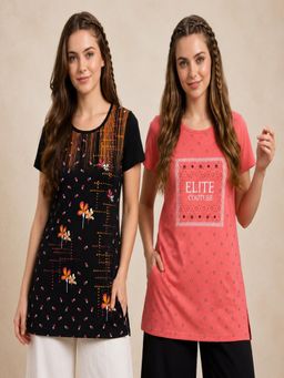 Vero Amore - Womens Printed Half Sleeve Round Neck Long T-Shirt (Pack of 2)