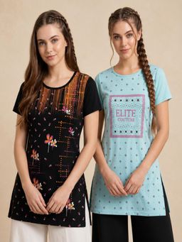 Vero Amore - Womens Printed Half Sleeve Round Neck Long T-Shirt (Pack of 2)