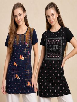 Vero Amore - Womens Printed Half Sleeve Round Neck Long T-Shirt (Pack of 2)