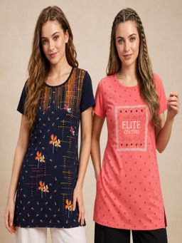 Vero Amore - Womens Printed Half Sleeve Round Neck Long T-Shirt (Pack of 2)