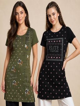 Vero Amore - Womens Printed Half Sleeve Round Neck Long T-Shirt (Pack of 2)