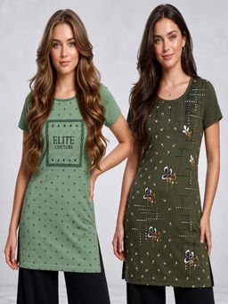 Vero Amore - Womens Printed Half Sleeve Round Neck Long T-Shirt (Pack of 2)