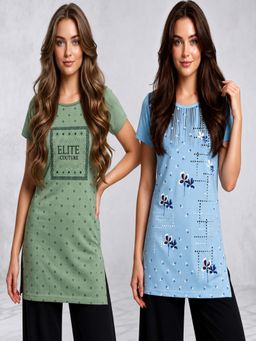 Vero Amore - Womens Printed Half Sleeve Round Neck Long T-Shirt (Pack of 2)