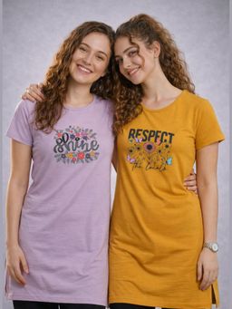 Vero Amore - Womens Printed Half Sleeve Round Neck Long T-Shirt (Pack of 2)