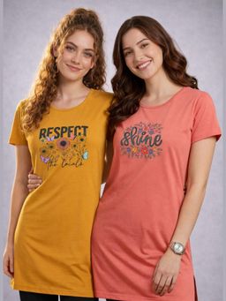 Vero Amore - Womens Printed Half Sleeve Round Neck Long T-Shirt (Pack of 2)