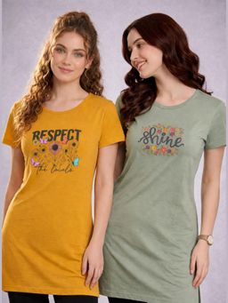 Vero Amore - Womens Printed Half Sleeve Round Neck Long T-Shirt (Pack of 2)