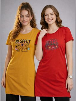 Vero Amore - Womens Printed Half Sleeve Round Neck Long T-Shirt (Pack of 2)