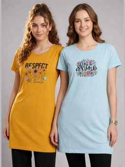 Vero Amore - Womens Printed Half Sleeve Round Neck Long T-Shirt (Pack of 2)