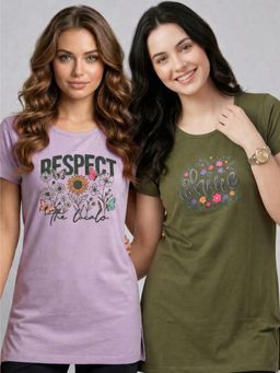 Vero Amore - Womens Printed Half Sleeve Round Neck Long T-Shirt (Pack of 2)
