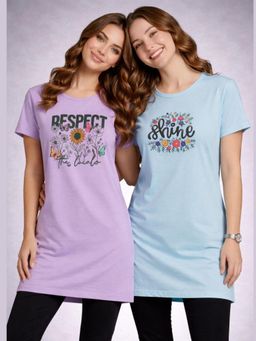 Vero Amore - Womens Printed Half Sleeve Round Neck Long T-Shirt (Pack of 2)