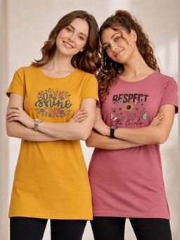 Vero Amore - Womens Printed Half Sleeve Round Neck Long T-Shirt (Pack of 2)
