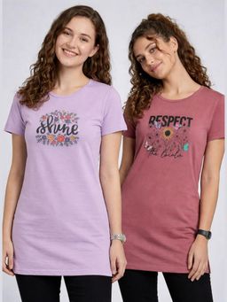 Vero Amore - Womens Printed Half Sleeve Round Neck Long T-Shirt (Pack of 2)