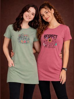 Vero Amore - Womens Printed Half Sleeve Round Neck Long T-Shirt (Pack of 2)