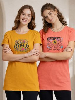 Vero Amore - Womens Printed Half Sleeve Round Neck Long T-Shirt (Pack of 2)