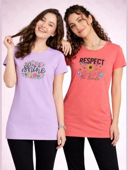Vero Amore - Womens Printed Half Sleeve Round Neck Long T-Shirt (Pack of 2)