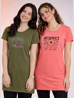 Vero Amore - Womens Printed Half Sleeve Round Neck Long T-Shirt (Pack of 2)