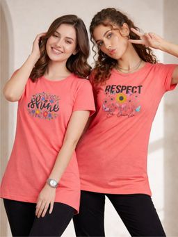 Vero Amore - Womens Printed Half Sleeve Round Neck Long T-Shirt (Pack of 2)