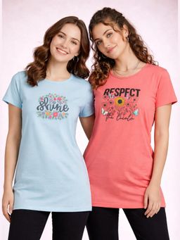 Vero Amore - Womens Printed Half Sleeve Round Neck Long T-Shirt (Pack of 2)