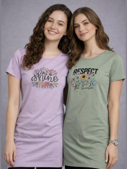 Vero Amore - Womens Printed Half Sleeve Round Neck Long T-Shirt (Pack of 2)