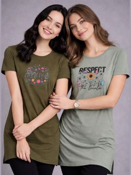 Vero Amore - Womens Printed Half Sleeve Round Neck Long T-Shirt (Pack of 2)