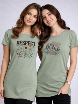 Vero Amore - Womens Printed Half Sleeve Round Neck Long T-Shirt (Pack of 2)