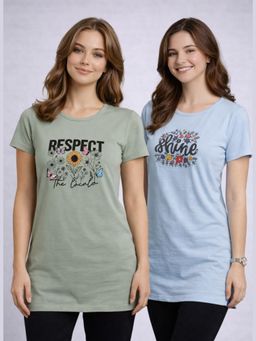 Vero Amore - Womens Printed Half Sleeve Round Neck Long T-Shirt (Pack of 2)