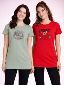 Vero Amore - Womens Printed Half Sleeve Round Neck Long T-Shirt (Pack of 2)