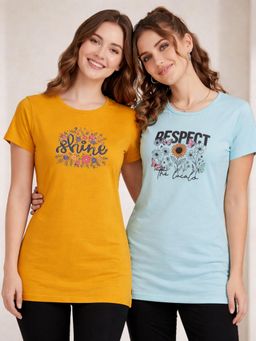 Vero Amore - Womens Printed Half Sleeve Round Neck Long T-Shirt (Pack of 2)