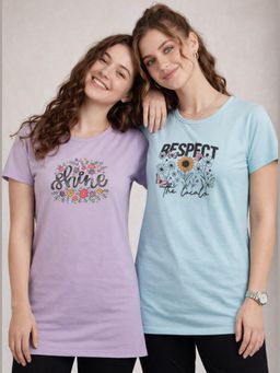 Vero Amore - Womens Printed Half Sleeve Round Neck Long T-Shirt (Pack of 2)