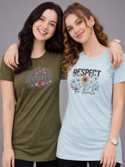 Vero Amore - Womens Printed Half Sleeve Round Neck Long T-Shirt (Pack of 2)