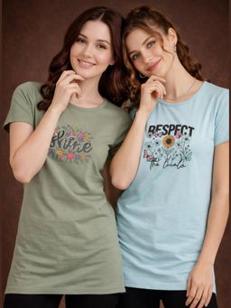 Vero Amore - Womens Printed Half Sleeve Round Neck Long T-Shirt (Pack of 2)