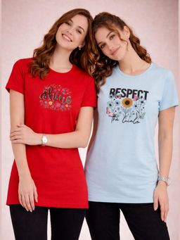 Vero Amore - Womens Printed Half Sleeve Round Neck Long T-Shirt (Pack of 2)