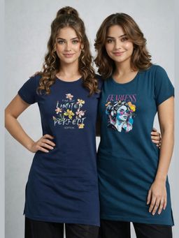 Vero Amore - Womens Printed Half Sleeve Round Neck Long T-Shirt (Pack of 2)