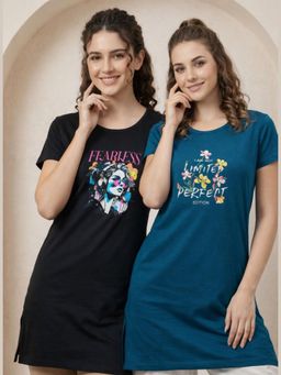 Vero Amore - Womens Printed Half Sleeve Round Neck Long T-Shirt (Pack of 2)