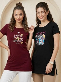 Vero Amore - Womens Printed Half Sleeve Round Neck Long T-Shirt (Pack of 2)