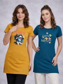 Vero Amore - Womens Printed Half Sleeve Round Neck Long T-Shirt (Pack of 2)