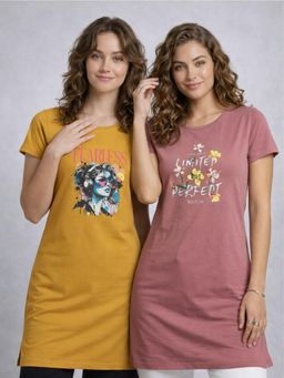 Vero Amore - Womens Printed Half Sleeve Round Neck Long T-Shirt (Pack of 2)