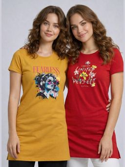 Vero Amore - Womens Printed Half Sleeve Round Neck Long T-Shirt (Pack of 2)
